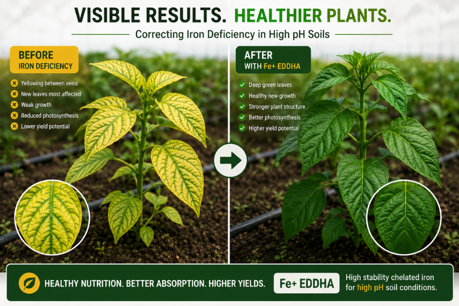Before and after correction of iron deficiency with Fe EDDHA